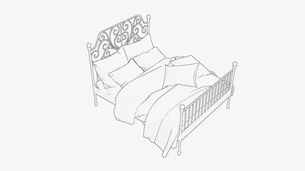 Класичний Контур Ліжка Ліжко Лінія Малюнок Ліжко Лінія Мистецтва — стокове фото