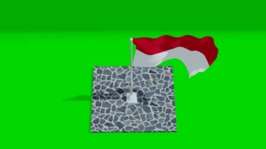 Endonezya bayrağı kaldırım taşı zemininde, yeşil ekran video. Endonezya bayrağı 4k animasyon videosu.