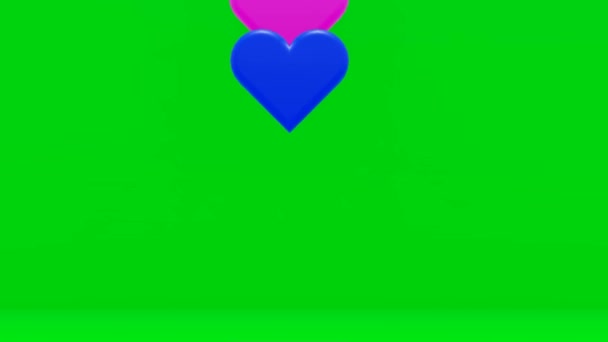 Animation Κόκκινης Μπλε Και Ροζ Καρδιάς Πράσινης Οθόνης Βίντεο — Αρχείο Βίντεο