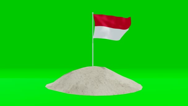 Bandiera Indonesiana Sulla Sabbia Video Sullo Schermo Verde Bandiera Indonesiana — Video Stock