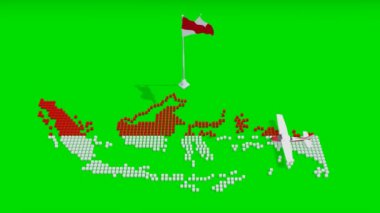 Endonezya adası yeşil ekran videosunda Endonezya bayrağı. Endonezya 4k animantion vidyosunda uçak uçuşu.