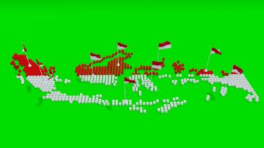 Endonezya adası yeşil ekran videosunda Endonezya bayrağı. Endonezya bayrağı 4k animantion videosu.