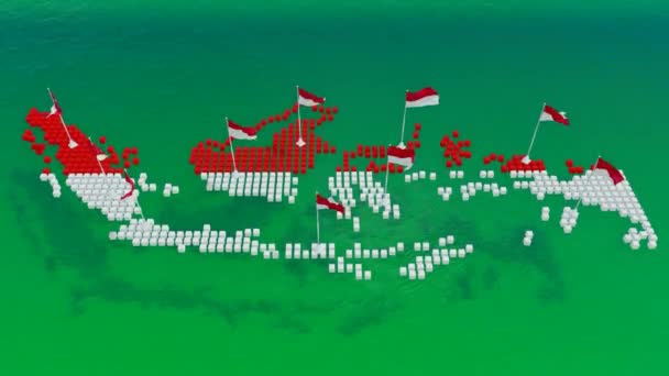 Індонезійський Прапор Зеленому Екрані Острова Індонезія Індонезійський Прапор Анімація Видио — стокове відео