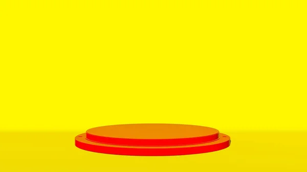 Pozadí Produkty Zobrazují Červenou Scénu Pódia Geometrickou Platformou Žluté Pozadí — Stock fotografie