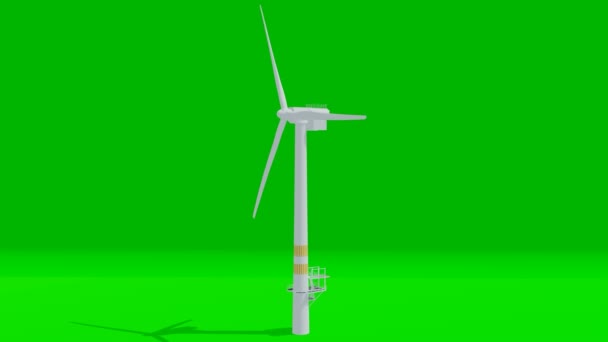 緑のスクリーン オフショア風車 3Dアニメーション — ストック動画