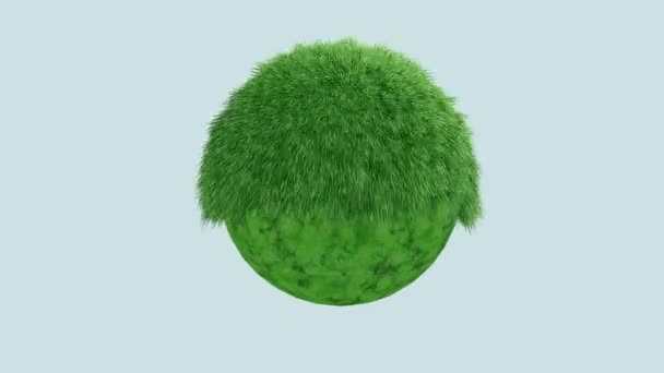 3D动画 在柔软的绿色背景上隔离的旋转绿色草球 — 图库视频影像