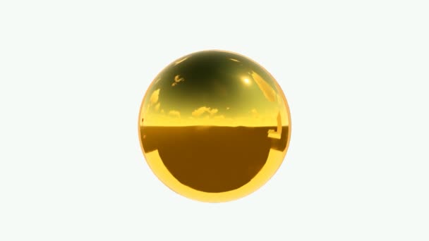Animatie Roterende Gouden Bal Geïsoleerd Witte Achtergrond — Stockvideo
