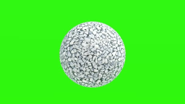 3D动画 在绿色背景上隔离的旋转砂砾球 — 图库视频影像