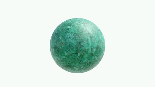 3Dアニメーション 白い背景に隔離された緑の大理石および花崗岩の球を回転させます — ストック動画