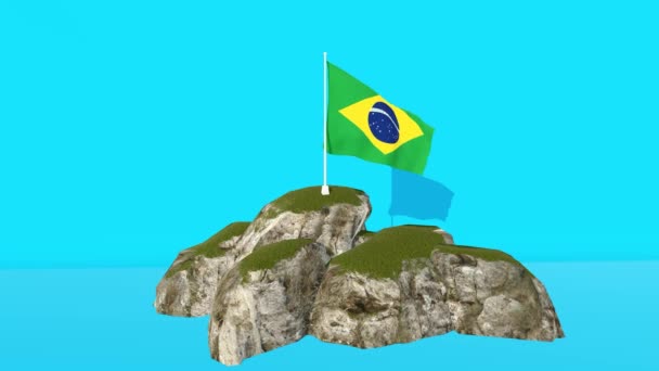 Анимация Флага Бразилии Скале Голубым Фоном — стоковое видео