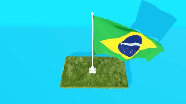 Animación Movimiento Bandera Brasileña Sobre Hierba Verde Una Bandera Pantalla — Vídeo de stock