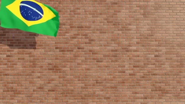 巴西国旗在砖背景上移动动画 — 图库视频影像