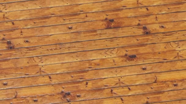 Nahaufnahme Von Holzmaterial Natürliche Holzstruktur Holzböden Und Wandverkleidungen Innenbereich — Stockvideo