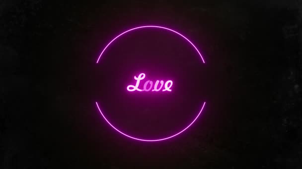 Kärlek Animation Text Med Neon Stil Svart Bakgrund — Stockvideo