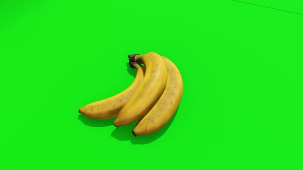 バナナは緑色の背景をスピニングします ループスピニングアップル Realisitc 3Dレンダリング — ストック動画