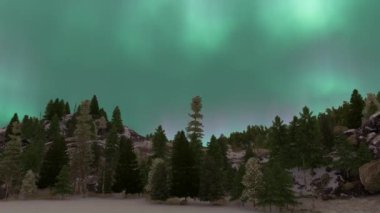 Fantastik Aurora borealis ya da Norveç 'te Kuzey Kutup Dairesi' nde gece gökyüzünde parlayan yıldızlı kuzey ışıkları