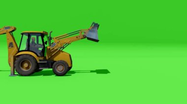  Yeşil arkaplanda oluşturulan Escavator 3d