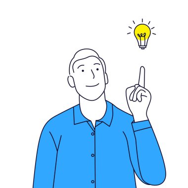 Adam yeni bir fikir düşünüyor. Ampullü adam