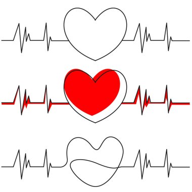 heartbeat lines with hearts, vector illustration clipart