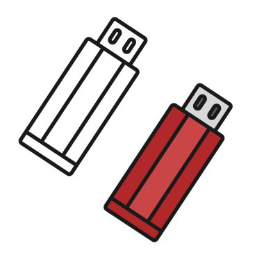 USB flash disk simgeleri, vektör illüstrasyonu. Düz tasarım biçimi