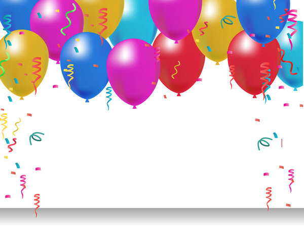 colorful party balloons with confetti on white background