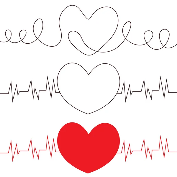 Linhas Batimento Cardíaco Com Corações Ilustração Vetorial — Vetor de Stock
