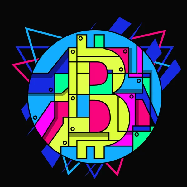 Signo Bitcoin Con Líneas Colores — Vector de stock