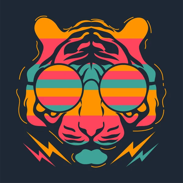 Tête Tigre Avec Lunettes Soleil Illustration Vectorielle — Image vectorielle