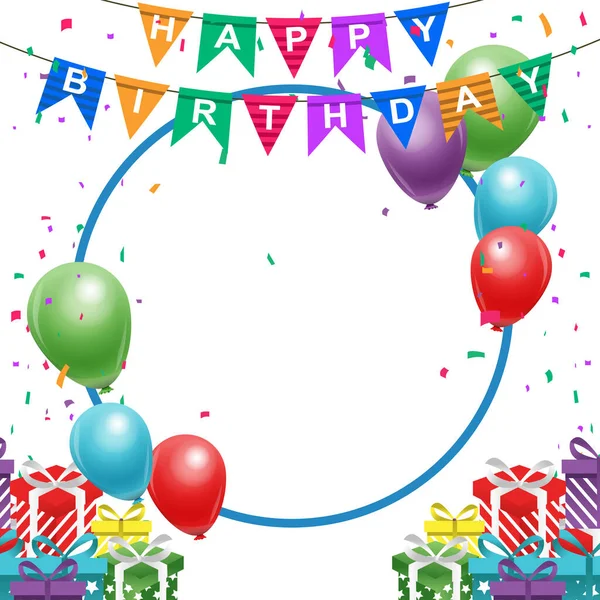ハッピーバースデーベクター透明な背景 カラフルな幸せな誕生日ボーダーフレーム — ストックベクタ