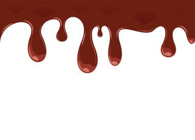 Çikolata damlayan beyaz bir arka planda. Çikolata şurubu. vektör illüstrasyonu.