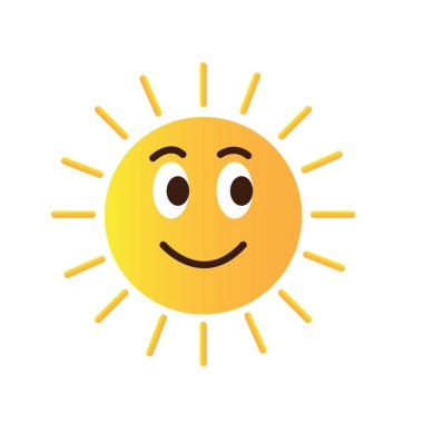 Mutlu gülümseyen güneş ikonu düz tasarım, vektör illüstrasyonu