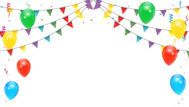 Renkli kiraz bayrakları ve çelenklerin vektör çizimi.