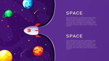 uzay roketi, boşluk ve metin ile pankart tasarımı.