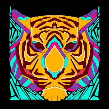 Soyut renkli geometrik şekilli kaplan. Kaplan kafası..