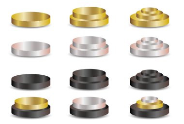 Metal ve altın podyum ikonları. vektör illüstrasyonu.