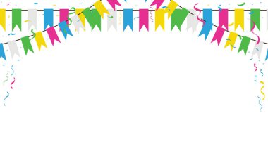 Beyaz arkaplanda renkli parti bayrakları izole edildi