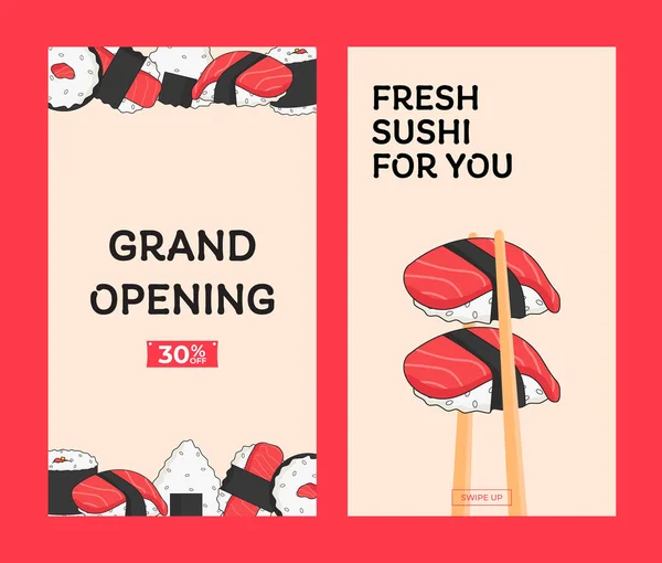 Flat Stylish Sushi Banner Template Marketing Asian Food — Stock Vector