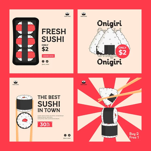 Flache Und Stilvolle Sushi Banner Vorlage Für Die Vermarktung Asiatischer — Stockvektor