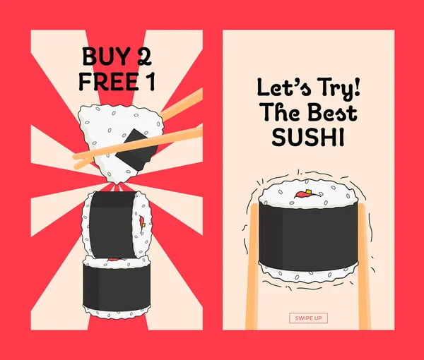 Flache Und Stilvolle Sushi Banner Vorlage Für Die Vermarktung Asiatischer — Stockvektor
