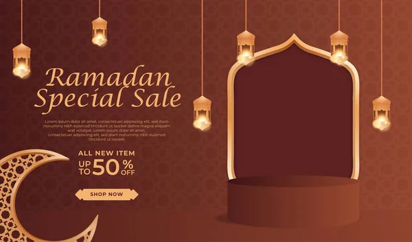 Realistiska Ramadan Kareem Försäljning Islamisk Prydnad Lykta Bakgrund — Stock vektor