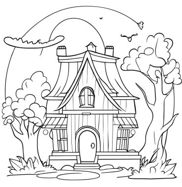 Bu harika Ahşap Ev temalı sayfa renklendirme vektörünü alın