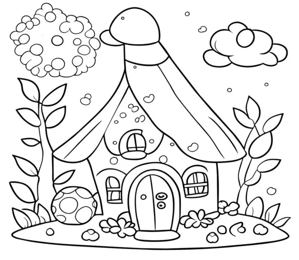 Get Amazing Beautiful Fairy House Themed Coloring Page Vector — Stock Vector