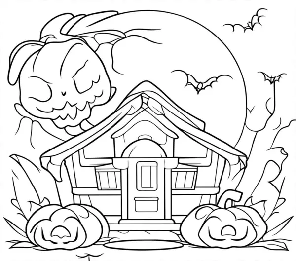 Получите Удивительный Вектор Раскраски Стиле Spooky House — стоковый вектор