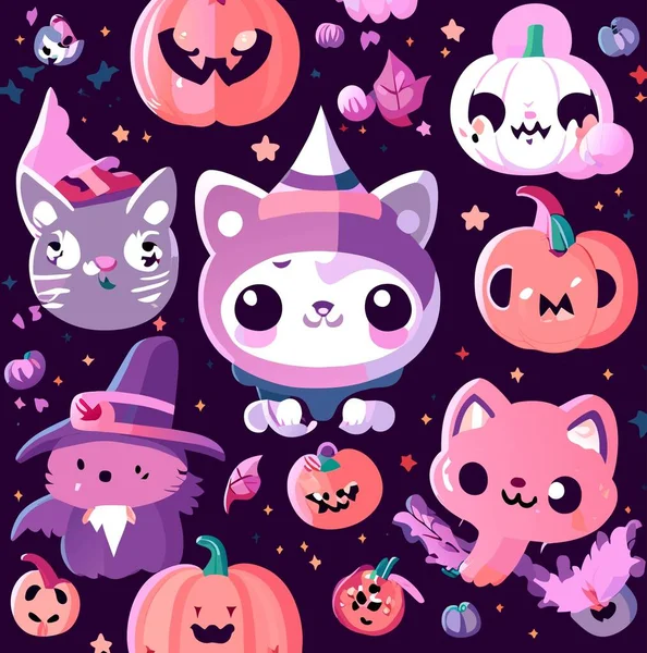 Denne Fantastiske Kawaii Halloween Tema Bakgrunn Vektor – stockvektor
