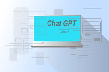 Bilgisayar illüstrasyonunda ChatGPT. Yapay zeka sohbet robotu kelime işlemede kullanışlı ve üretken.