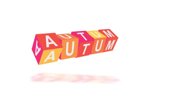 Autumn Word Animation Rotating Box Autumn Fall Leaves — Stock Video