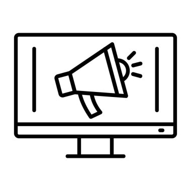 Megafon simgesi ile bilgisayar monitörü, satır biçimi