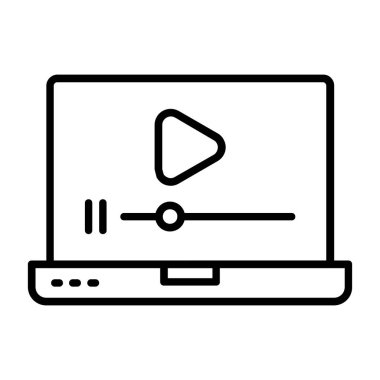 Video oynatıcı çizgi simgesi vektörü. Çevrimiçi oyuncu işareti. izole edilmiş sınır sembolü çizimi