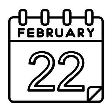 22 ikonlu takvim. Şubat çizgisi tasarımı, vektör illüstrasyonu