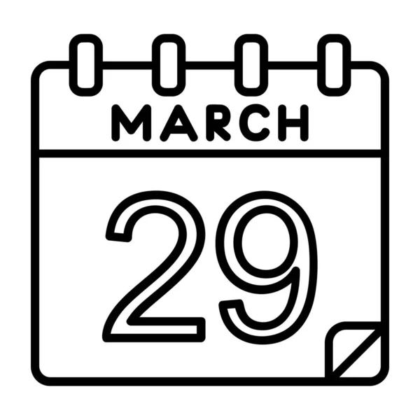 Março Dia Ícone Único Calendário Simples Design Fundo Branco — Vetor de Stock
